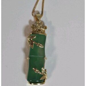 Natural Jade Bamboo Pendant Gold Tone Necklace Fashion Jewelry Luck Amulet Women